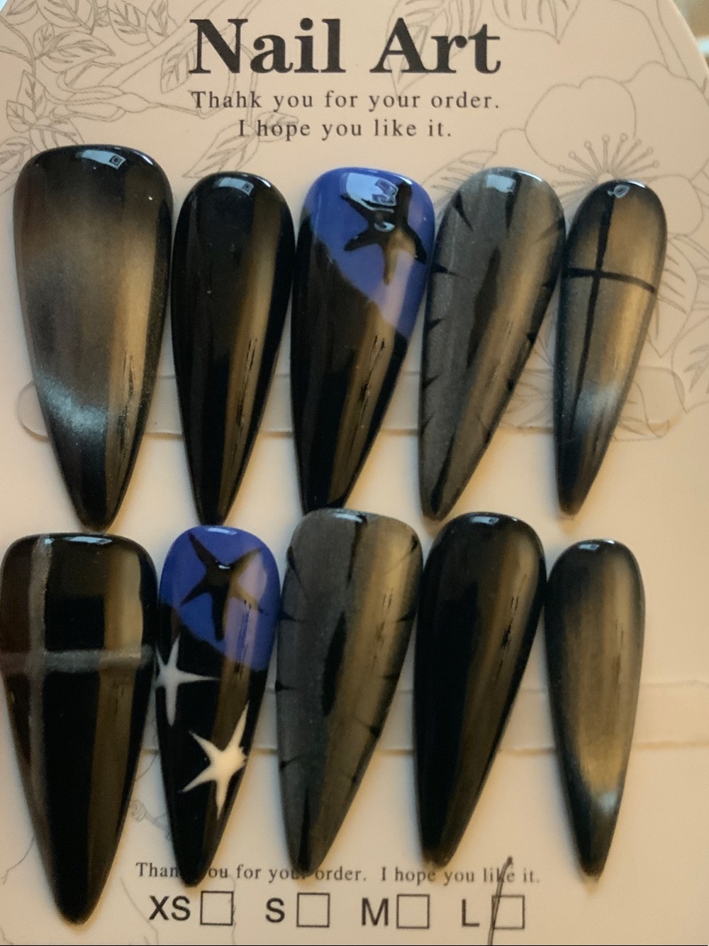 BGC PREMIUM CUSTOM METALLIC CAT EYE Black,Silver Main & Royal Blue Star Accent
